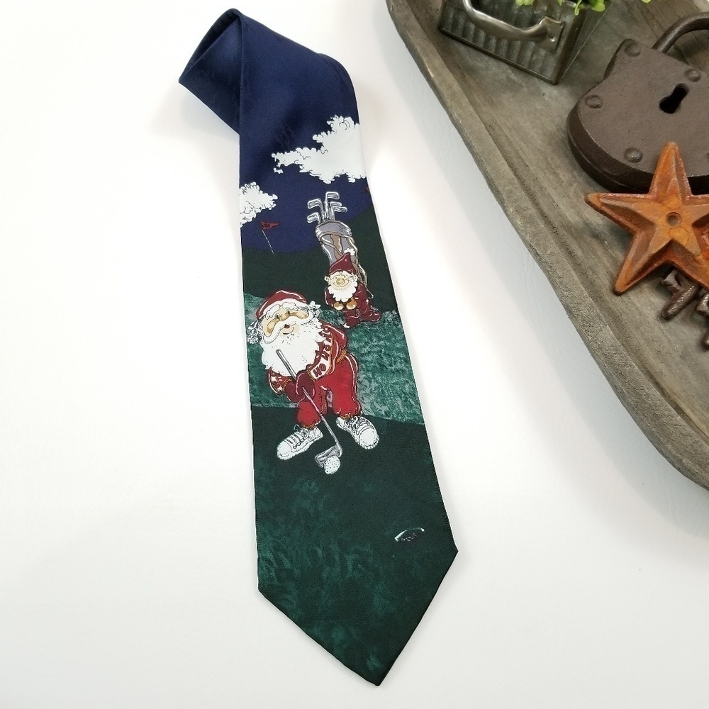 Jingle Bells neck tie men's Santa Claus Elf Golf green holiday festive Christmas - Picture 2 of 6